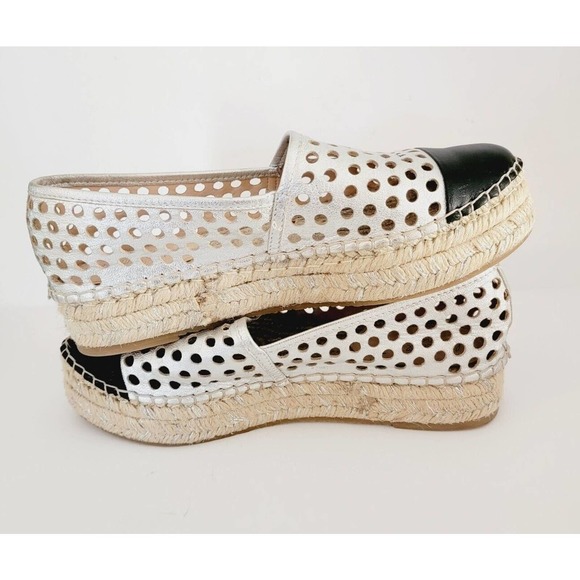 Loeffler Randall Mariko Perforated Leather Flat, Silver/Black Espadrille 6.5 EUC - Picture 8 of 9